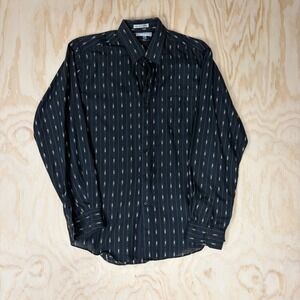 Marquis Mens Black Tribal Stripe Button Down Shirt Single Needle Tailoring M